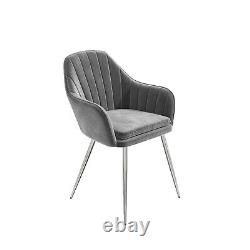 Set of 2 Grey Velvet Dining Tub Chairs with Chrome Legs Logan LOG005