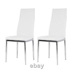 Set of 2 High Back Accent Dining Chairs Faux Leather Padded Metal Chrome Legs