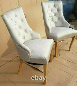 Set of 2 Isabella Fabric Dining Chairs Upholstered Chairs Champagne/Washed Oak