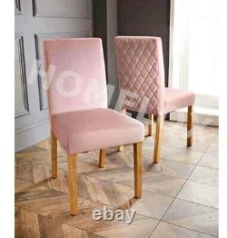 Set of 2 Karina Bailey Blush Velvet Dining Chairs Quilted Back Upholstered Seat