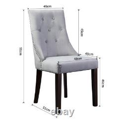Set of 2 Kitchen Dining Chairs Velvet Tufted High Backrest Upholstered Wood Leg
