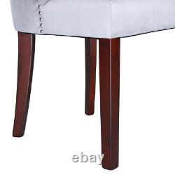 Set of 2 Kitchen Dining Chairs Velvet Tufted High Backrest Upholstered Wood Leg