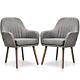 Set Of 2 Leisure Chairs Linen Fabric Upholstered Arm Chair Modern Accent Chair
