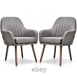 Set of 2 Leisure Chairs Linen Fabric Upholstered Arm Chair Modern Accent Chair