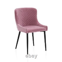 Set of 2 Luxury Dining Chairs Velvet Fabric & Diamond Stitching Kitchen Lounge