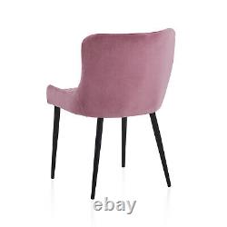 Set of 2 Luxury Dining Chairs Velvet Fabric & Diamond Stitching Kitchen Lounge