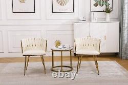 Set of 2 Luxury Velvet Upholstered Seat Woven Dining Kitchen Bar Pub Stool Chair