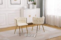 Set of 2 Luxury Velvet Upholstered Seat Woven Dining Kitchen Bar Pub Stool Chair