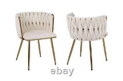 Set of 2 Luxury Velvet Upholstered Seat Woven Dining Kitchen Bar Pub Stool Chair