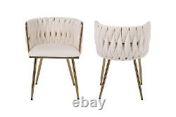 Set of 2 Luxury Velvet Upholstered Seat Woven Dining Kitchen Bar Pub Stool Chair