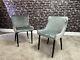 Set Of 2 Modern Style Eve Light Grey Velvet Dining Chairs, Black Metal Leg