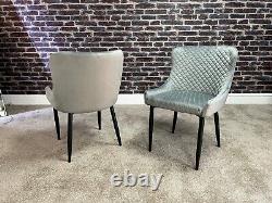 Set of 2 Modern Style Eve Light Grey Velvet Dining Chairs, Black Metal Leg