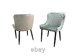 Set of 2 Modern Style Eve Light Grey Velvet Dining Chairs, Black Metal Leg
