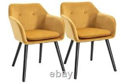Set of 2 Modern Upholstered Fabric Yellow Velvet-Touch Dining Chairs