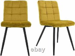 Set of 2 Mustard Ochre Yellow Velvet Upholstered Dining Room Kitchen Chairs