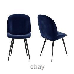 Set of 2 Navy Blue Velvet Dining Chairs with Black Legs Jenna JNN004N