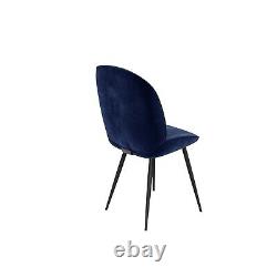 Set of 2 Navy Blue Velvet Dining Chairs with Black Legs Jenna JNN004N