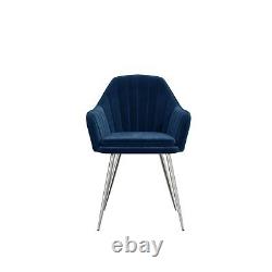 Set of 2 Navy Blue Velvet Dining Tub Chairs with Chrome Legs Logan LOG020