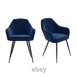 Set of 2 Navy Blue Velvet Tub Dining Chairs Logan LOG014