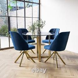 Set of 2 Navy Velvet Swivel Dining Chairs with Gold Legs Logan LOG034
