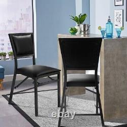 Set of 2 Padded Folding Chair Metal Frame Counter Height Dining Chairs