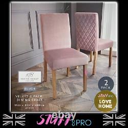 Set of 2 Pink Blush Plush Velvet Dining Chairs Quilted Back Upholstered Seat