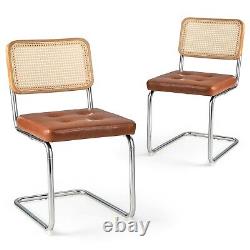 Set of 2 Rattan Bar Stools Upholstered Counter Height Chair Kitchen Dining Stool