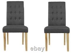 Set of 2 Roma Dining Chairs Linen Style Fabric Upholstery Solid Oak Legs Grey