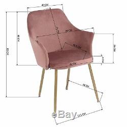 Set of 2 Scandinavian Style Velvet Dining Chair Office Arm Chair with Metal Legs