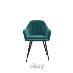 Set of 2 Teal Blue Velvet Dining Tub Chairs with Black Legs Logan LOG015