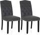 Set Of 2 Tufted Dining Chairs Linen Fabric Diner Chairs Upholstered Padded Chair