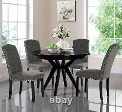 Set of 2 Tufted Dining Chairs Linen Fabric Diner Chairs Upholstered Padded Chair