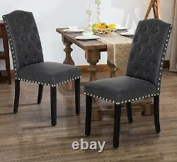 Set of 2 Tufted Dining Chairs Linen Fabric Diner Chairs Upholstered Padded Chair