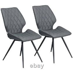 Set of 2 Upholstered Dining Chairs Armless Steel Legs for Living Room, Grey NEW