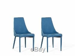 Set of 2 Upholstered Dining Chairs Dark Blue Fabric High Back Dining Room Camino
