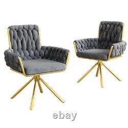 Set of 2 Velvet Dining Chair Swivel Chair Upholstered Armchair with Metal Legs BS