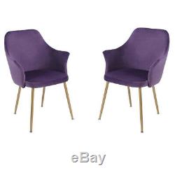 Set of 2 Velvet Dining Chairs Modern Style Armchair Upholstered Chair Metal Legs