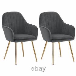 Set of 2 Velvet Dining Chairs Padded Seat Gold Metal Legs Kitchen Home Furniture