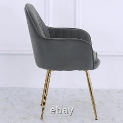 Set of 2 Velvet Dining Chairs Padded Seat Gold Metal Legs Kitchen Home Furniture