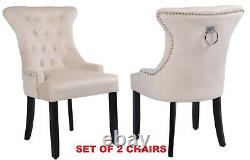 Set of 2 Velvet Dining Chairs, Ring Knocker, Velvet Upholstered, Wing back