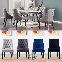 Set of 2 Velvet Dining Chairs Upholstered Seat & back Wooden Legs Dining Room