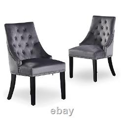 Set of 2 Velvet Dining Chairs Upholstered Seat & back Wooden Legs Dining Room