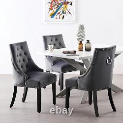 Set of 2 Velvet Dining Chairs Upholstered Seat & back Wooden Legs Dining Room