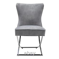 Set of 2 Velvet Dining Chairs with Buttoned Back Upholstered Seat Chorme Legs