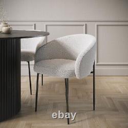 Set of 2 White Boucle Upholstered Dining Chairs Cora COA002