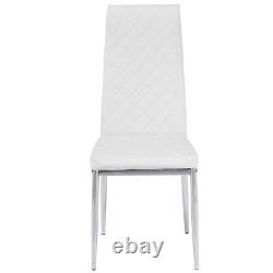 Set of 2 White Diamond Faux Leather Dining Chairs Ergonomic High Back Chrome Leg