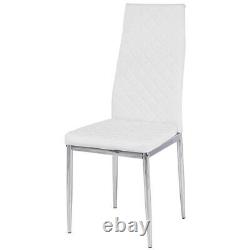 Set of 2 White Diamond Faux Leather Dining Chairs Ergonomic High Back Chrome Leg
