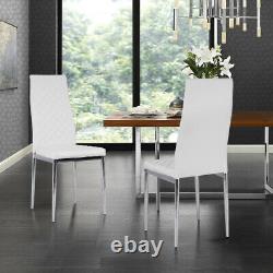 Set of 2 White Faux Leather Dining Chairs Silver Chrome Legs Kitchen Furniture