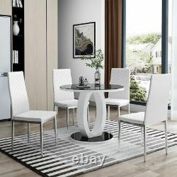 Set of 2 White Faux Leather Dining Chairs Silver Chrome Legs Kitchen Furniture