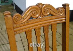 Set of 4 Antique Carved Golden Oak Arts & Crafts Kitchen Dining Chairs Vintage